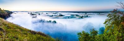 Misty dawn over hills and river, Ukraine, Europe-Mykola Iegorov-Photographic Print