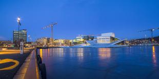 Night panoramic view of the Oslo Opera House, frozen bay and new business quarter, Oslo, Norway, Sc-Mykola Iegorov-Stretched Canvas