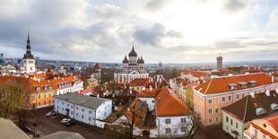 Toompea hill with Russian Orthodox Alexander Nevsky Cathedral, Niguliste church and Pikk Herman tow-Mykola Iegorov-Framed Stretched Canvas