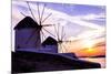 Mykonos, Greece. Sunset over Two Windmills on the Aegean Sea-Jolly Sienda-Mounted Photographic Print