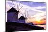 Mykonos, Greece. Sunset over Two Windmills on the Aegean Sea-Jolly Sienda-Mounted Photographic Print