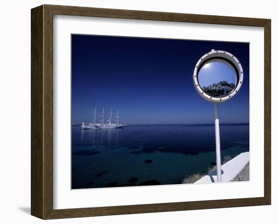 Mykonos Harbor Through Mirror, Greece-Walter Bibikow-Framed Photographic Print