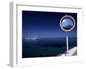Mykonos Harbor Through Mirror, Greece-Walter Bibikow-Framed Photographic Print