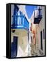 Mykonos, Mykonos Town, a Narrow Street in the Old Town,Cyclades Islands, Greece-Fraser Hall-Framed Stretched Canvas