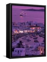 Mykonos Town at Night, Mykonos, Greece-Walter Bibikow-Framed Stretched Canvas