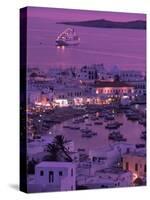 Mykonos Town at Night, Mykonos, Greece-Walter Bibikow-Stretched Canvas