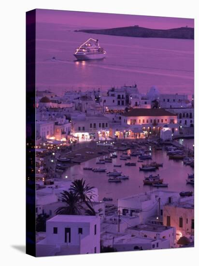 Mykonos Town at Night, Mykonos, Greece-Walter Bibikow-Stretched Canvas