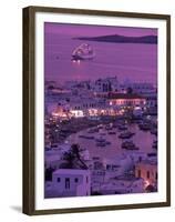 Mykonos Town at Night, Mykonos, Greece-Walter Bibikow-Framed Premium Photographic Print