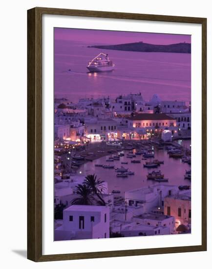 Mykonos Town at Night, Mykonos, Greece-Walter Bibikow-Framed Premium Photographic Print