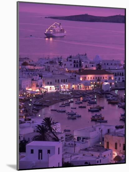 Mykonos Town at Night, Mykonos, Greece-Walter Bibikow-Mounted Photographic Print