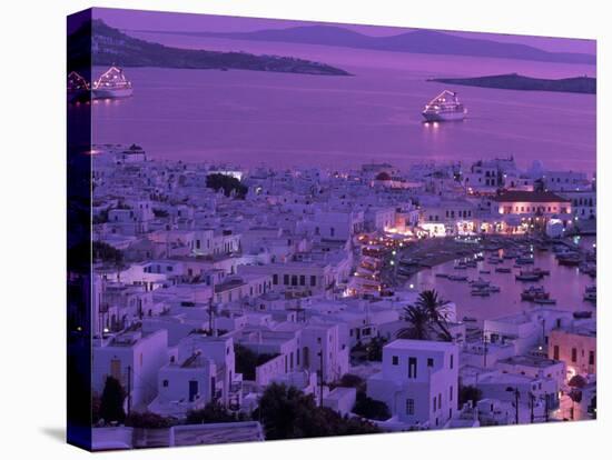 Mykonos Town at Night, Mykonos, Greece-Walter Bibikow-Stretched Canvas