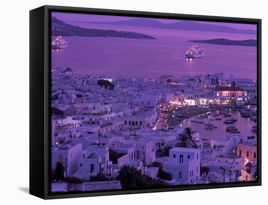 Mykonos Town at Night, Mykonos, Greece-Walter Bibikow-Framed Stretched Canvas