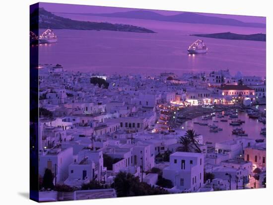 Mykonos Town at Night, Mykonos, Greece-Walter Bibikow-Stretched Canvas