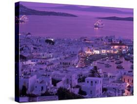 Mykonos Town at Night, Mykonos, Greece-Walter Bibikow-Stretched Canvas