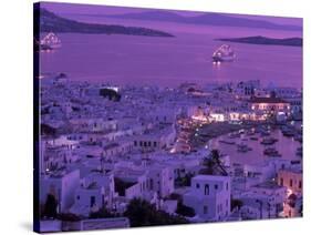 Mykonos Town at Night, Mykonos, Greece-Walter Bibikow-Stretched Canvas