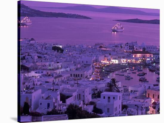 Mykonos Town at Night, Mykonos, Greece-Walter Bibikow-Stretched Canvas