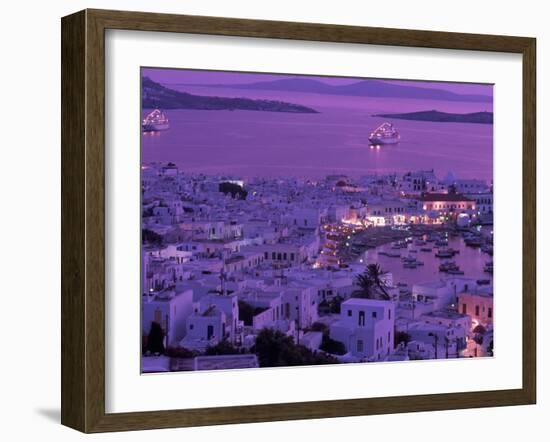 Mykonos Town at Night, Mykonos, Greece-Walter Bibikow-Framed Premium Photographic Print