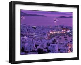 Mykonos Town at Night, Mykonos, Greece-Walter Bibikow-Framed Premium Photographic Print