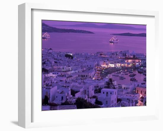 Mykonos Town at Night, Mykonos, Greece-Walter Bibikow-Framed Premium Photographic Print