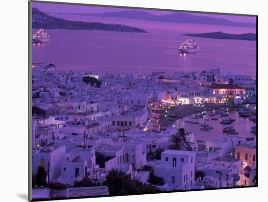 Mykonos Town at Night, Mykonos, Greece-Walter Bibikow-Mounted Premium Photographic Print