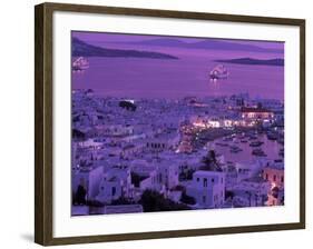 Mykonos Town at Night, Mykonos, Greece-Walter Bibikow-Framed Photographic Print