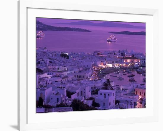 Mykonos Town at Night, Mykonos, Greece-Walter Bibikow-Framed Photographic Print