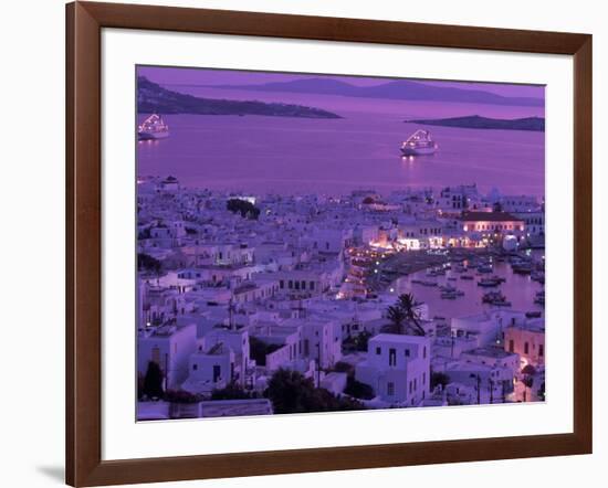 Mykonos Town at Night, Mykonos, Greece-Walter Bibikow-Framed Photographic Print