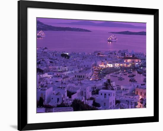 Mykonos Town at Night, Mykonos, Greece-Walter Bibikow-Framed Photographic Print