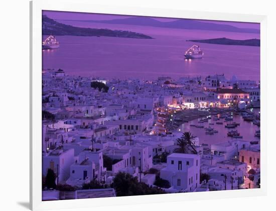 Mykonos Town at Night, Mykonos, Greece-Walter Bibikow-Framed Photographic Print