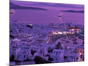 Mykonos Town at Night, Mykonos, Greece-Walter Bibikow-Mounted Photographic Print