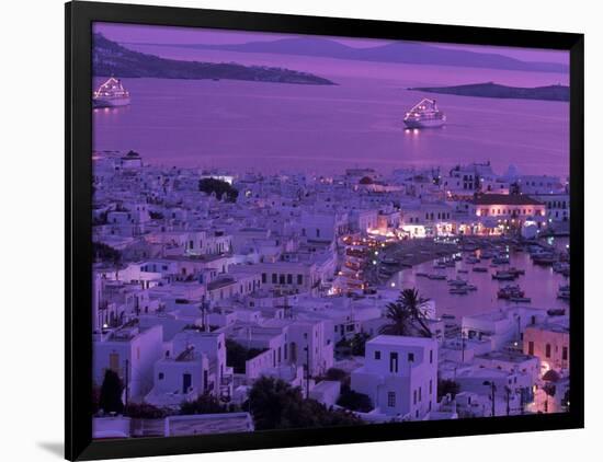 Mykonos Town at Night, Mykonos, Greece-Walter Bibikow-Framed Photographic Print