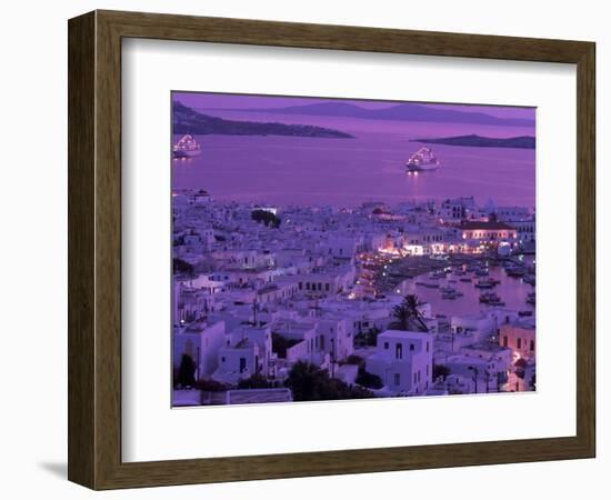 Mykonos Town at Night, Mykonos, Greece-Walter Bibikow-Framed Photographic Print