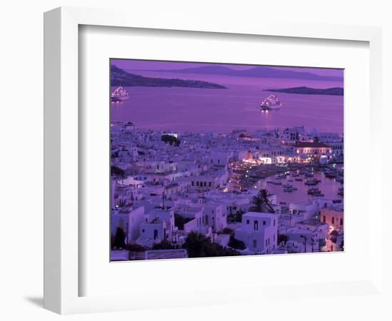 Mykonos Town at Night, Mykonos, Greece-Walter Bibikow-Framed Photographic Print