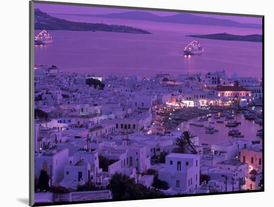 Mykonos Town at Night, Mykonos, Greece-Walter Bibikow-Mounted Photographic Print