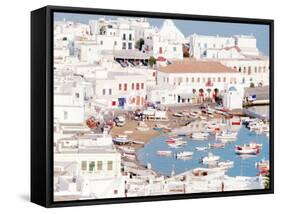 Mykonos Town at Sunset, Mykonos, Greece-Walter Bibikow-Framed Stretched Canvas