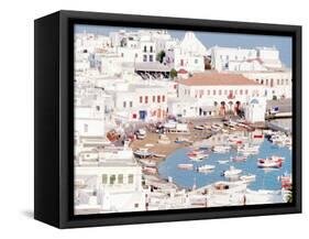 Mykonos Town at Sunset, Mykonos, Greece-Walter Bibikow-Framed Stretched Canvas