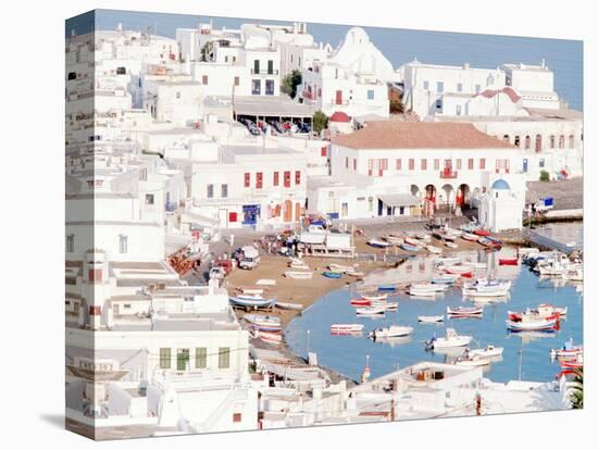 Mykonos Town at Sunset, Mykonos, Greece-Walter Bibikow-Stretched Canvas