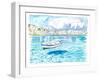 Mykonos with Floating Sailing Boat On Turqoise Aegean Waters-M. Bleichner-Framed Art Print