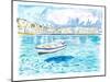 Mykonos with Floating Sailing Boat On Turqoise Aegean Waters-M. Bleichner-Mounted Art Print