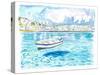 Mykonos with Floating Sailing Boat On Turqoise Aegean Waters-M. Bleichner-Stretched Canvas
