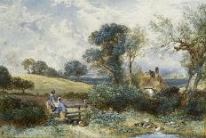 By the Duck Pond-Myles Birket Foster-Stretched Canvas