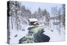 Myllykoski Rapids and Old Mill in Juuma, Oulankajoki National Park, Kuusamo, Finland-Peter Adams-Stretched Canvas