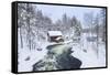 Myllykoski Rapids and Old Mill in Juuma, Oulankajoki National Park, Kuusamo, Finland-Peter Adams-Framed Stretched Canvas