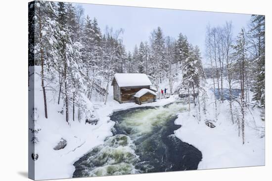 Myllykoski Rapids and Old Mill in Juuma, Oulankajoki National Park, Kuusamo, Finland-Peter Adams-Stretched Canvas