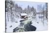 Myllykoski Rapids and Old Mill in Juuma, Oulankajoki National Park, Kuusamo, Finland-Peter Adams-Stretched Canvas