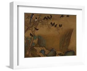 Mynah Birds Gathering in a Tree by a Stream. from an Album of Bird Paintings-Gao Qipei-Framed Premium Giclee Print