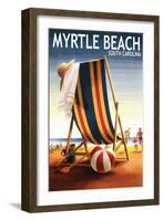 Myrtle Beach, South Carolina - Beach Chair and Ball-Lantern Press-Framed Art Print