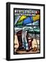 Myrtle Beach, South Carolina - Beach Chair - Scratchboard-Lantern Press-Framed Art Print