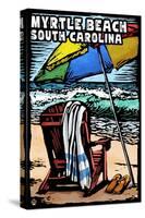 Myrtle Beach, South Carolina - Beach Chair - Scratchboard-Lantern Press-Stretched Canvas