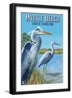 Myrtle Beach, South Carolina - Blue Herons-Lantern Press-Framed Art Print